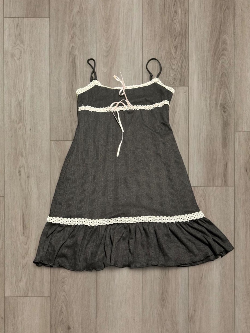 Black Spaghetti Strap Dress with White Trim
